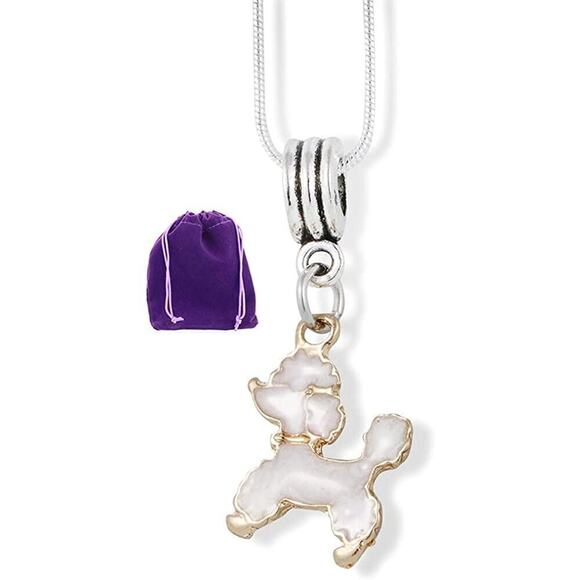 Poodle Dog Pet White Charm Necklace - Picture 1 of 4
